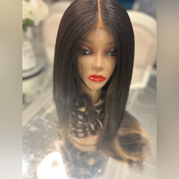 SOLD-28" Soft Kinky Straight Blowout Lace Frontal Wig Color# 1B/27 - Picture 2 of 8